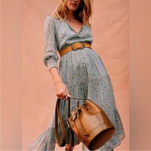 Sezane Heloisa Dress Vintage Blue Prairie Floral Size 38 US 6